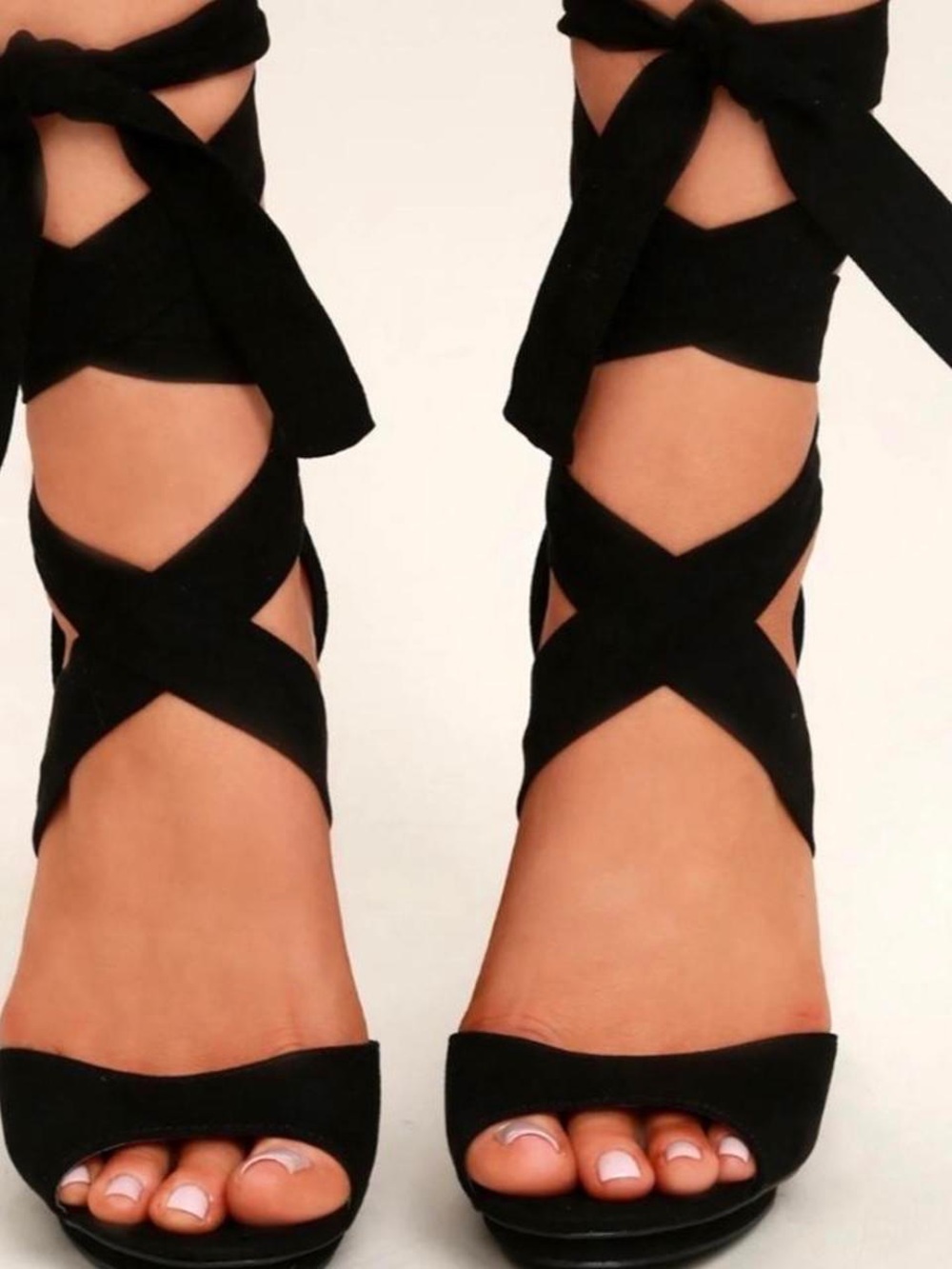 Lulu's Black Suede Ankle Tie Block Heels